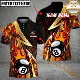 Maxcorners Ball 8 Fire Smoke Patern Billiard Jersey Multicolor Options Personalized Name, Team Name 3D Polo Shirt (4 Colors)