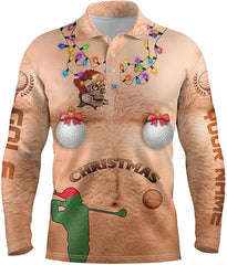 Maxcorners Funny Hairy Chest Ugly Christmas Golf Polo For Men Women Golf Shirt