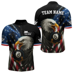 Maxcorners American Flag Eagle 8 Ball Mens Billiard Polo & 1/4 Zip Custom Patriotic Team Billiard Pool Jersey LM064