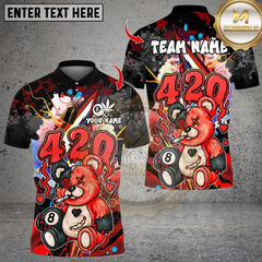 Maxcorners Billiard 420 Teddy Bear With Ball 8 Multicolor Customized Name, Team Name 3D Shirt