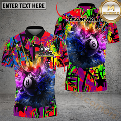 Maxcorners Billiard 8-Ball Pool Graffiti Explosion Paint Multicolor Option Customized Name, Team Name 3D Polo Shirt