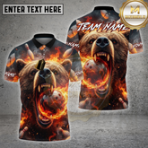 Maxcorners Bowling Shirt – Fierce Bear Fire Bowling Ball Artwork – Multioptions Personalized Name, Team Name 3D Shirt (4 Colors)
