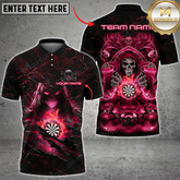 Maxcorners Darts Fire Skull Reaper Epic Art Mutilcolor Options Personalized Name, Team Name 3D Polo Shirt