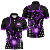 Maxcorners Black and Purple Mens Bowling Polo, Quarter Zip Shirts Custom Bowling outfit men Team Jerseys LM1605