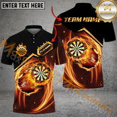 Maxcorners Darts Golden Dartborad Flame Mutilcolor Options Personalized Name, Team Name 3D Polo Shirt