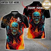 Maxcorners Skull Ball Flame Bowling Jersey Multicolor Option Customized Name, Team Name 3D Polo Shirt