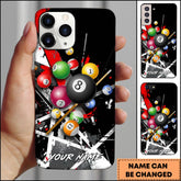 Maxcorners Billiards Colorful Balls Red Splash 8 Ball Personalized Name Phone Case