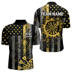 Maxcorners Custom Gold Grunge US Flag Patriotic Darts Shirt For Men, Retro Darts Board Darts Team Jerseys LM0705