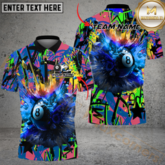 Maxcorners Billiard 8-Ball Pool Graffiti Explosion Paint Multicolor Option Customized Name, Team Name 3D Polo Shirt