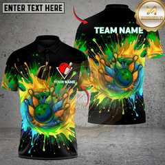 Maxcorners Rainbow Bowling Blast Custom Name, Team Name 3D Shirt