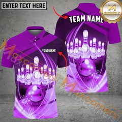 Maxcorners Ball And Pins Thunder Bowling Jersey Multicolor Option Customized Name, Team Name 3D Polo Shirt
