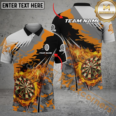 Maxcorners Darts Fire Flame Paint Splash Mutilcolor Options Personalized Name, Team Name 3D Polo Shirt