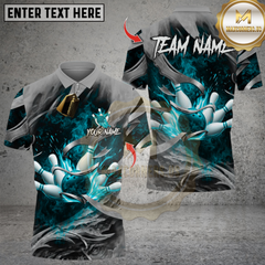 Maxcorners Bowling Smoke Metal Design Multicolor Customized Name, Team Name 3D Shirts