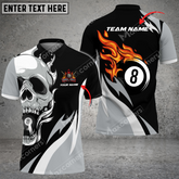 Maxcorners Ball 8 Fire Skull Billiard Jersey Multicolor Options Personalized Name, Team Name 3D Polo Shirt (4 Colors)