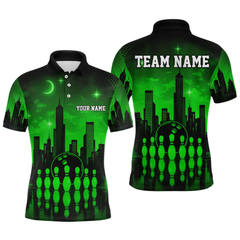 Maxcorners Green Bowling Custom Men Bowling Shirt Polo & Quarter-Zip Bowling Team Jerseys LM0705