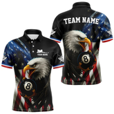 Maxcorners American Flag Eagle 8 Ball Mens Billiard Polo & 1/4 Zip Custom Patriotic Team Billiard Pool Jersey LM064