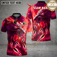Maxcorners Bowling Flame Super Lion Multicolor Customized Name, Team Name 3D Shirts