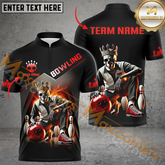 Maxcorners Skull Flame Bowling Jersey Multicolor Option Customized Name, Team Name 3D Polo Shirt