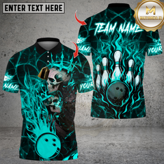 Maxcorners Bowling King And Queen Skull Multicolor Customized Name, Team Name 3D Shirts
