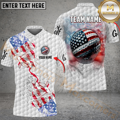 Maxcorners Golf Smoke Grunge US Flag Personalized Name 3D Shirt