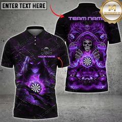 Maxcorners Darts Fire Skull Reaper Epic Art Mutilcolor Options Personalized Name, Team Name 3D Polo Shirt