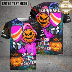 Maxcorners Pickleball Halloween Monster Smash Customized Name & Team Name 3D Shirts