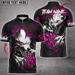 Maxcorners Personalized Wolf Lightning Darts Polo & Quarter Zip Custom Men Dart Shirts Darts Jersey |Turquoise