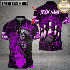 Maxcorners Bowling King And Queen Skull Multicolor Customized Name, Team Name 3D Shirts