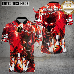Maxcorners Bowling Skull Flame Multioptions Personalized Name, Team Name Unisex 3D Shirts