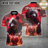 Maxcorners Bowling Shirt – Angry Panda Fire Bowling Ball Graphic – Multioptions Personalized Name, Team Name 3D Shirt (4 Colors)