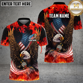 Maxcorners Darts Eagle Fire Flame USA Flag Mutilcolor Options Personalized Name, Team Name 3D Polo Shirt
