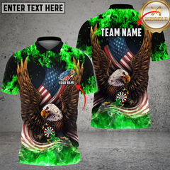 Maxcorners Darts Eagle Fire Flame USA Flag Mutilcolor Options Personalized Name, Team Name 3D Polo Shirt
