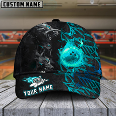 Maxcorners Bowling Flame Wolf Multicolor Personalized Name 3D Cap