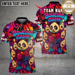 Maxcorners Bowling Panda Cartoon Multicolor Customized Name, Team Name 3D Shirts