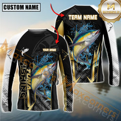 Maxcorners Tuna Fishing Black Gold Design Pattern Sport Jersey Personalized Name, Team Name Long Sleeve Shirt