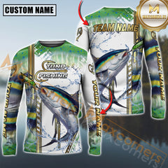 Maxcorners Tuna Fishing Skinfish Golden Line Pattern Sport Jersey Personalized Name, Team Name Long Sleeve Shirt