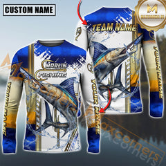Maxcorners Marlin Fishing Skinfish Golden Line Pattern Sport Jersey Personalized Name, Team Name Long Sleeve Shirt