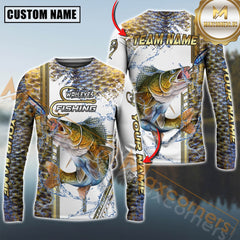Maxcorners Walleye Fishing Skinfish Golden Line Pattern Sport Jersey Personalized Name, Team Name Long Sleeve Shirt