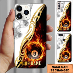 Maxcorners Billiards Fire Smoke Gold Tribal 8 Ball Personalized Name Phone Case