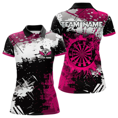 Maxcorners Pink Grunge Paint Splash Dart Polo & Quarter Zip Custom Dart Shirts For Men Darts Team Jerseys LM064