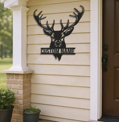 Maxcorners Personalized Deer Head Metal Sign WITH LED/WITHOUT LED – Rustic Hunting Cabin Wall Decor, Gift for Hunters LM0110