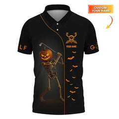 Maxcorners Custom Name Golf Polos, Halloween Skeleton Golf Shirt, Crazy Golf Shirts For Men's