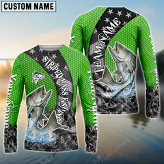 Maxcorners Striped Bass Fishing American Green Star Sun Protection Personalized Name, Team Name Long Sleeve Shirt
