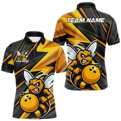 Maxcorners Custom Black And Yellow Bee Bowling Polo Shirts For Men, Bowling Team Uniform LM154