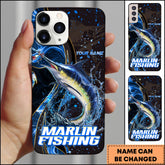 Maxcorners Marlin Fishing Blue Flame Smoke Line Premium Style Sport Personalized Name Phone Case