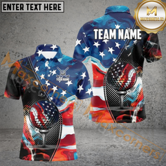 Maxcorners Golf American Flag Polo Shirt, Custom Name & Team Name 3D Shirts TU2006