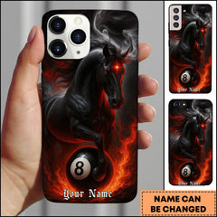 Maxcorners Billiards Dark Horse With Flaming 8 Ball Gothic Style Personalized Name Phone Case