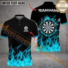 Maxcorners Darts Fire Dratboard Multicolor Option Customized Name, Team Name 3D Polo Shirt