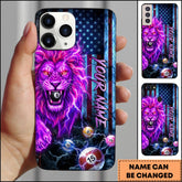Maxcorners Billiards Purple Lightning Lion American Flag Personalized Name Phone Case