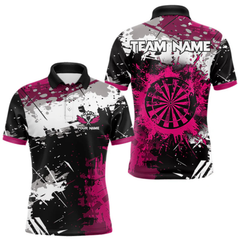 Maxcorners Pink Grunge Paint Splash Dart Polo & Quarter Zip Custom Dart Shirts For Men Darts Team Jerseys LM064
